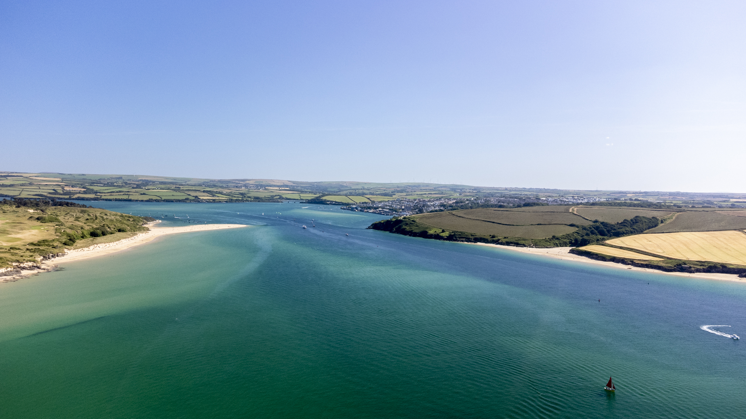 Aerial view along the Camel Estuary near St Mabyn