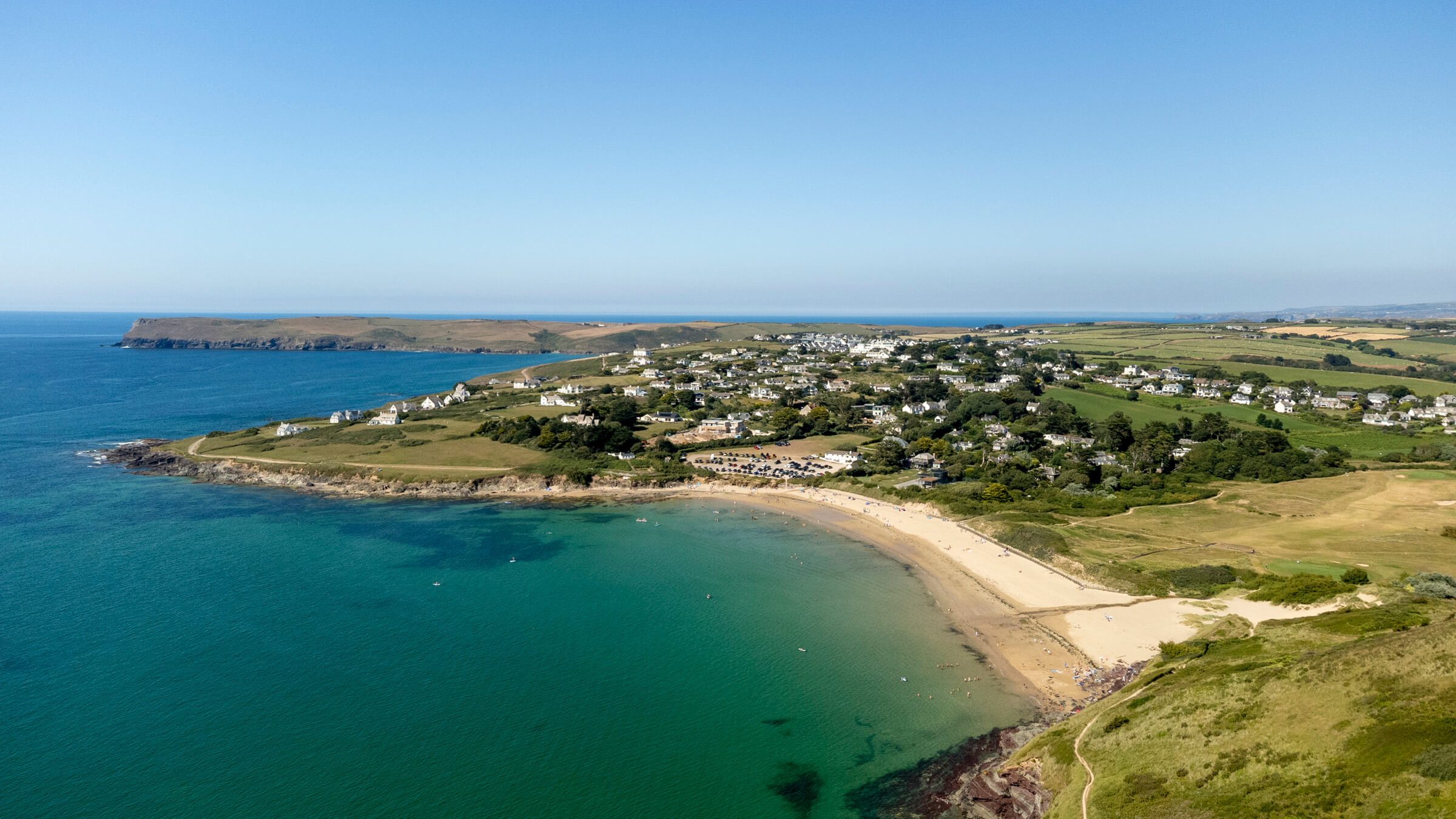 Aerial view of Daymer Bay in Cornwall