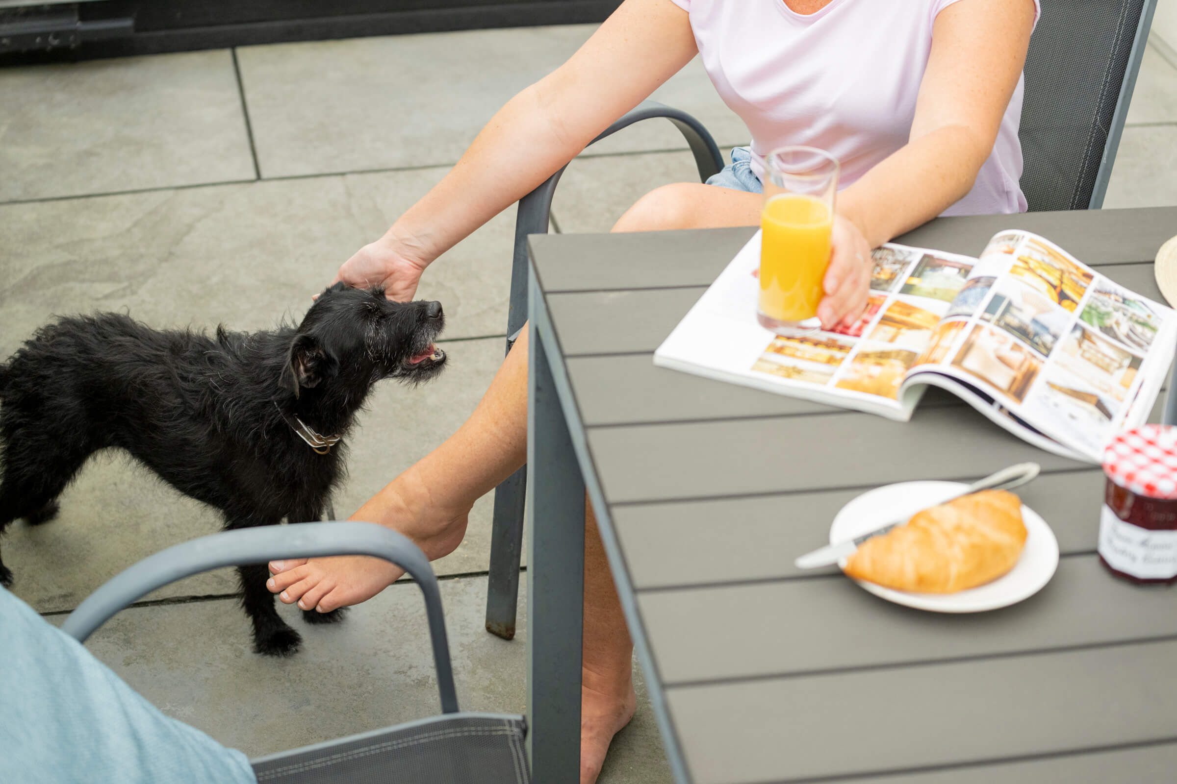 Breakfast set up on the decking of lodge 26 at St Mabyn Cornwall