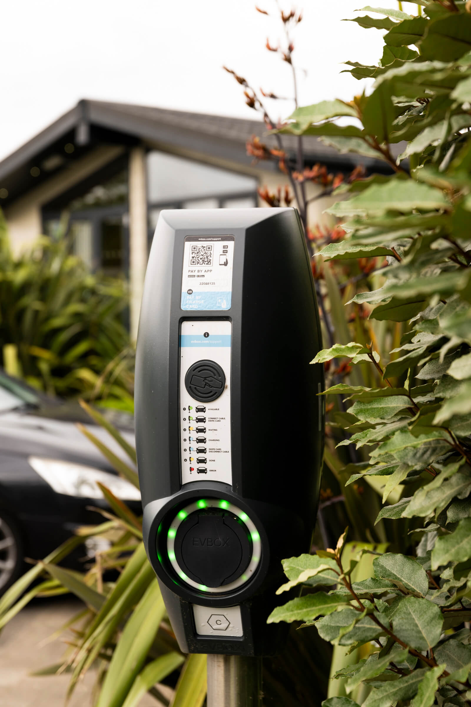 Electric vehicle charge point at St Mabyn in Cornwall