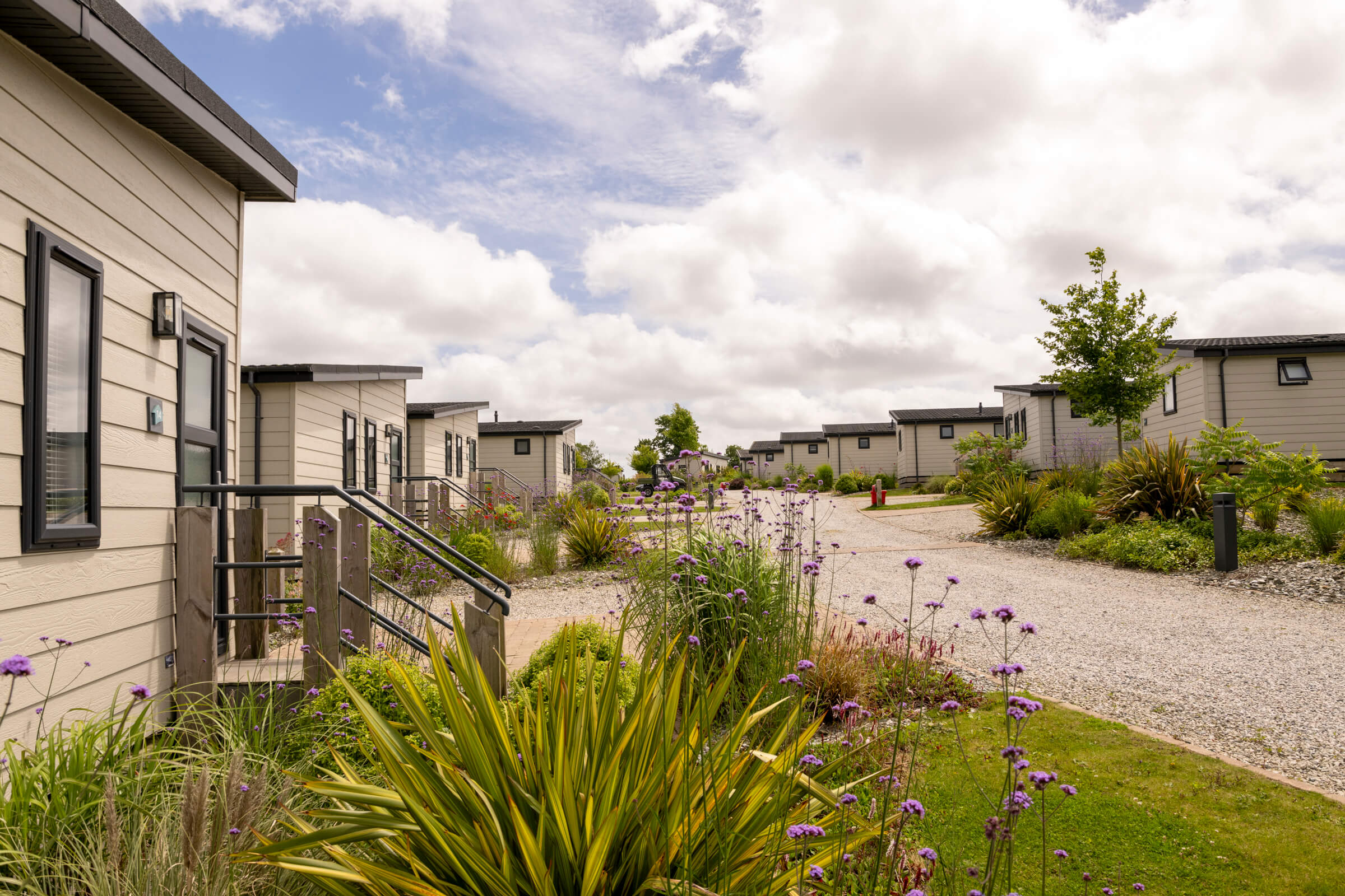 Pathways and lodge exteriors at St Mabyn Cornwall