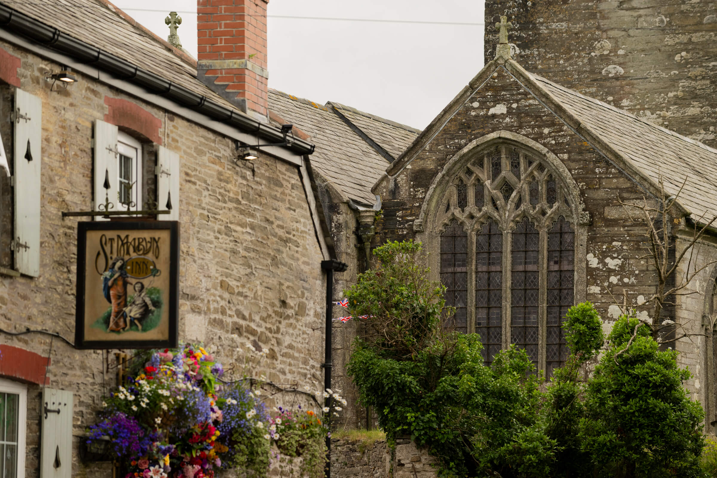 St Mabyn pub and church in the village