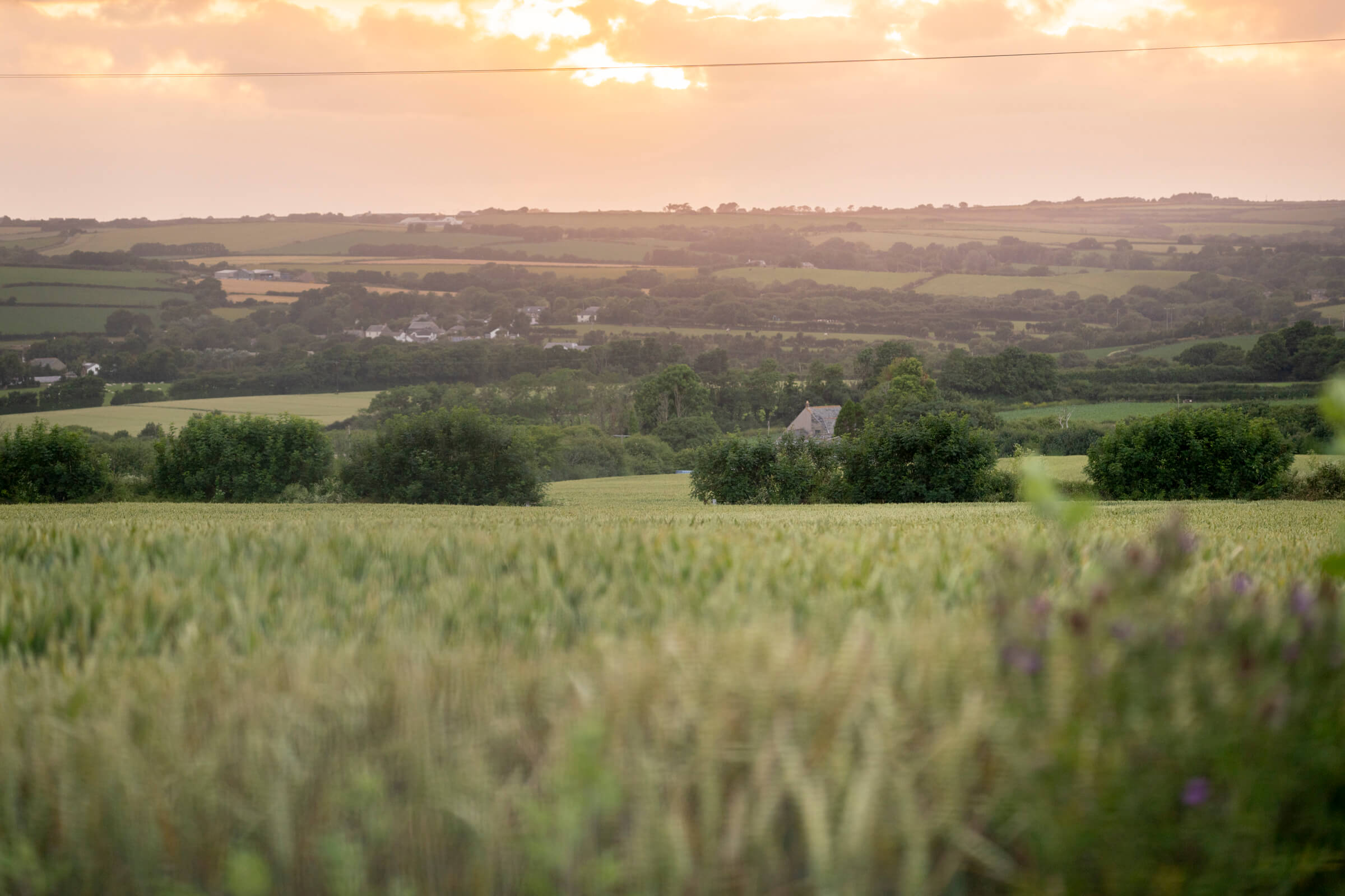 Sunset over countryside around St Mabyn in Cornwall